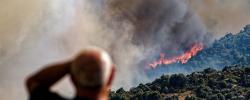 Un hombre contempla un incendio forestal declarado en el término municipal de Navaluenga (Ávila), el pasado viernes. EFE/ Raúl Sanchidrián
