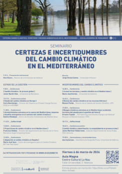 Cartel del Seminario: "Certezas e incertidumbres del cambio climático al mediterráneo"