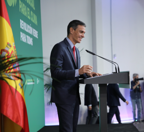 El presidente del Gobierno, Pedro Sánchez, durante la presentación del PSPC.