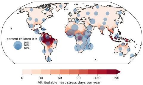 Niños afectados por el estrés térmico provocado por el cambio climático en todo el mundo (mapa)