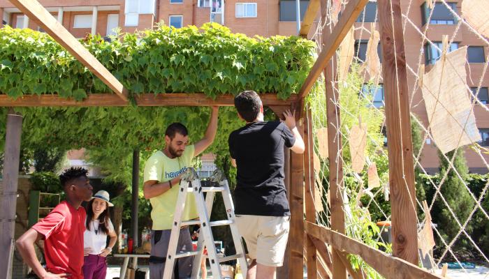 Agentes comunitarios del proyecto en una intervención en el exterior junto a voluntarios ciudadanos. 